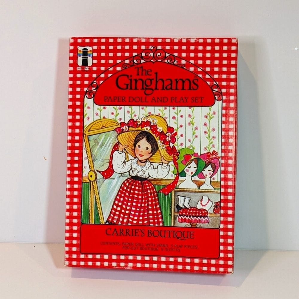 VTG Paper Dolls The Ginghams Carrie's Boutique Red Check Box Ephemera 70s